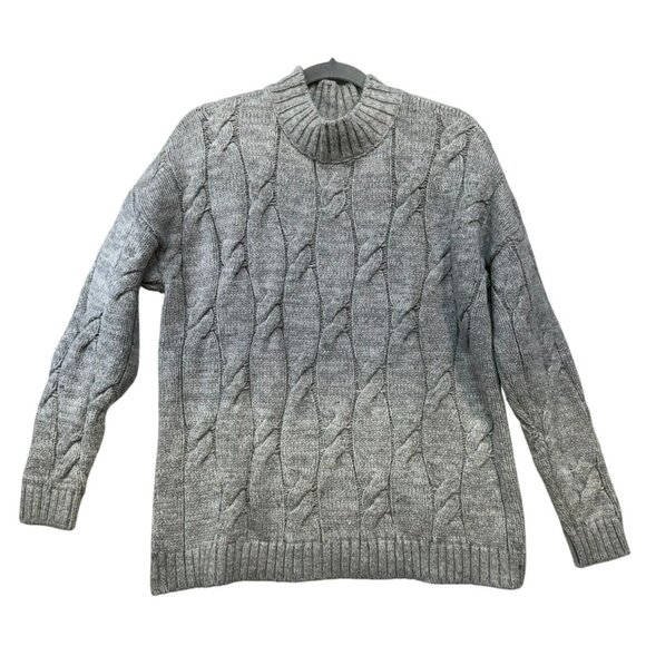 Lands End Womens Cable Knit  Sweater M/P Gray Wool Blend Fisherman Look - Picture 1 of 13